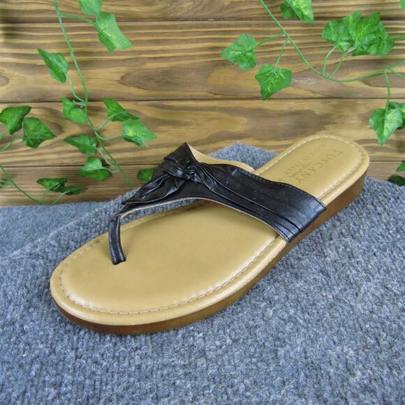 Easy Street Women's Tuscany Flip Flop Black Leather Sz 9.5 Wide Gently Used 2025 - Picture 1 of 6